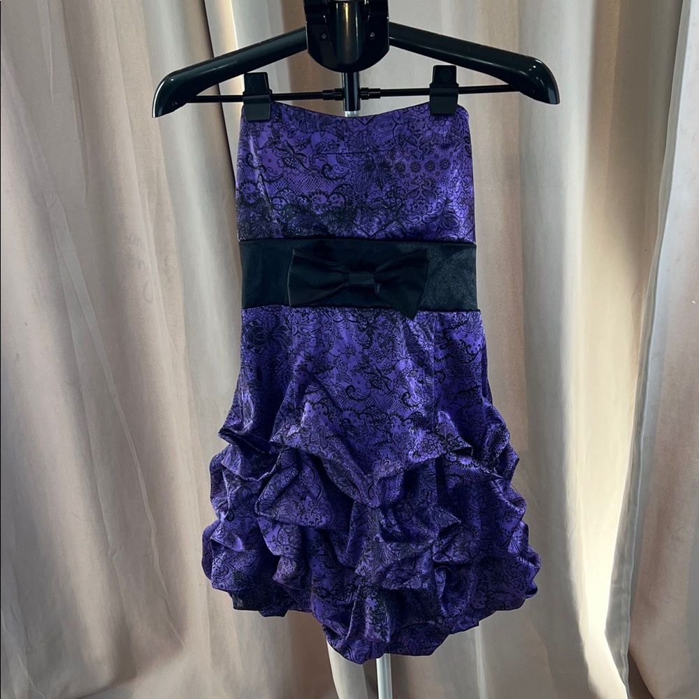 Ruby Rox Strapless Purple Dress with Black Bow